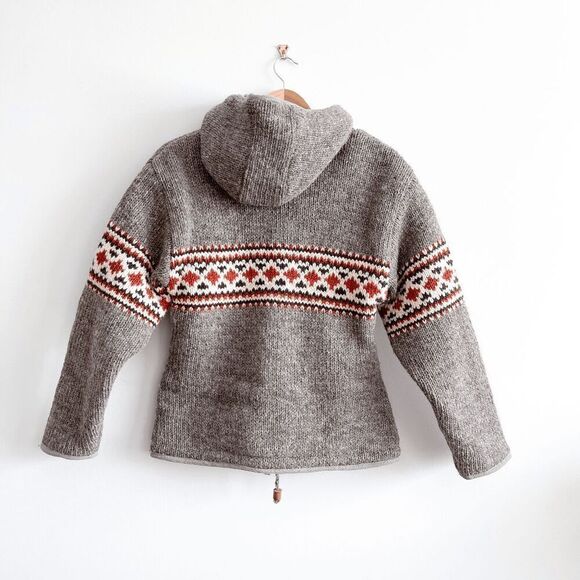 RARE Laundromat Men's Sweater Jacket Hooded Wool Fair Isle Pattern Gray Size M - Picture 2 of 7